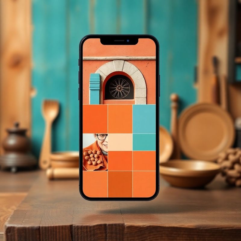 Griglia di post social su schermo di telefono in palette azzurra